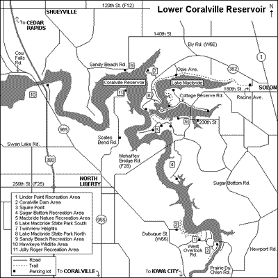 Lower Coralville Reservoir - map by Jim Scheib
