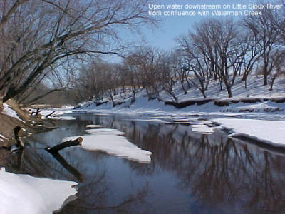 Open water downstream on Little Sioux River from confluence with Waterman Creek photo by Lee Schoenewe