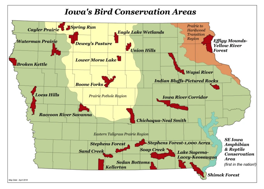 Iowa Bird Conservation Areas Map